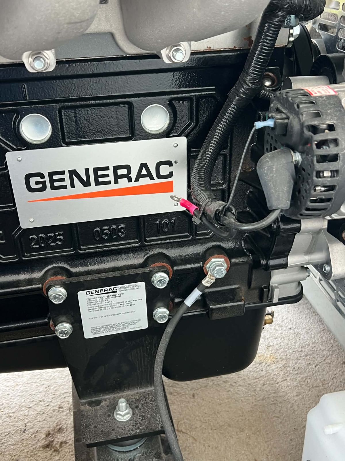 Close-up of a Generac generator engine